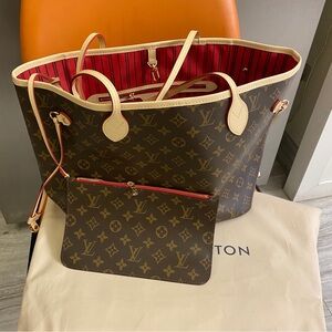 Louis Vuitton Brown and Red Monogram Tote